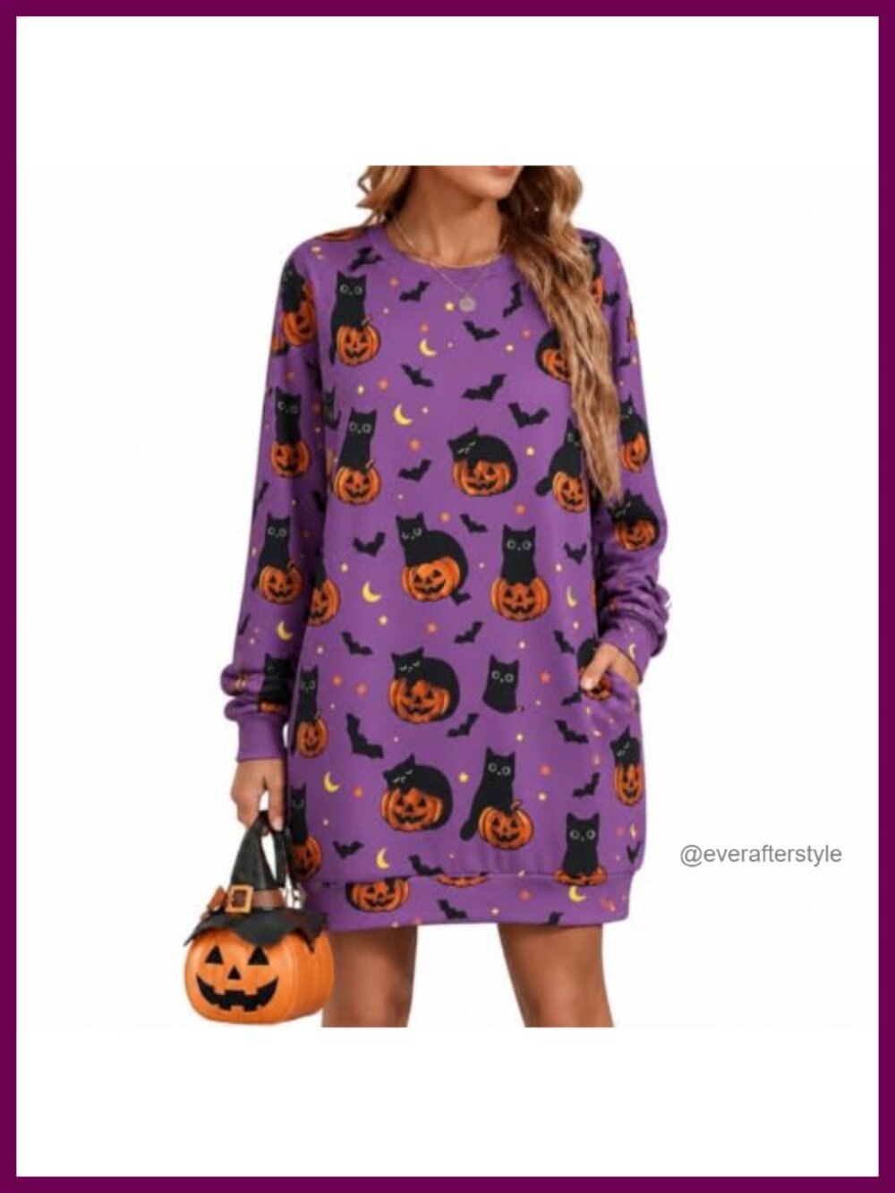 Women's Halloween Sweatshirt Dress Tunic with Pockets Polyester Spandex